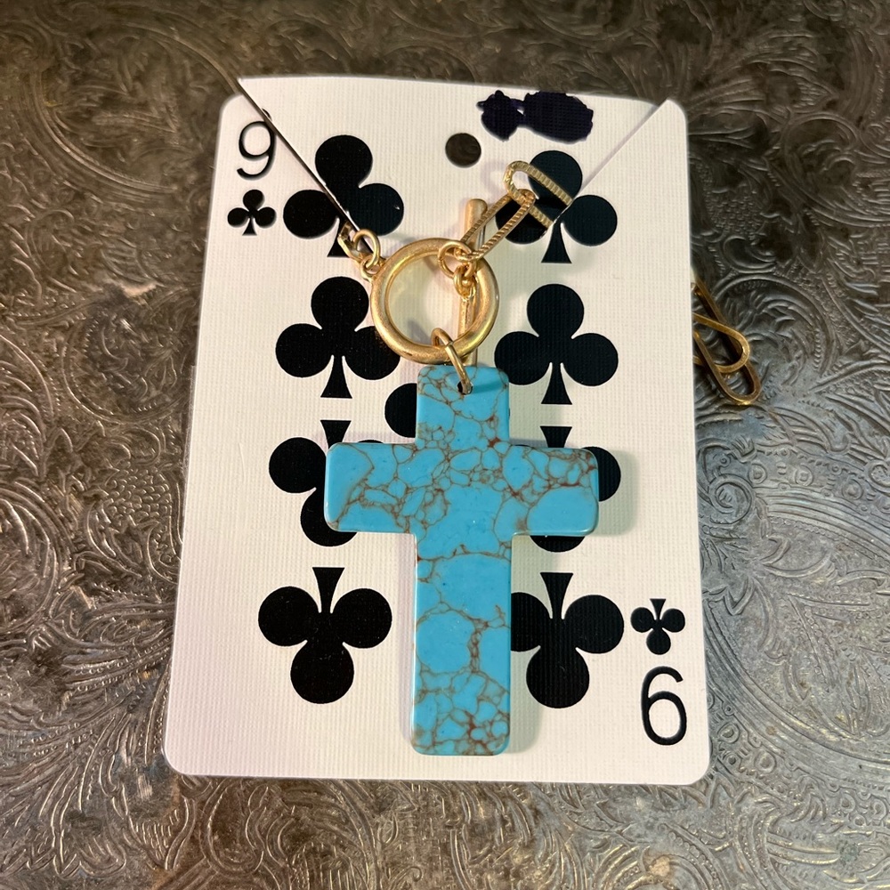 Cross turquoise, golden chain necklace